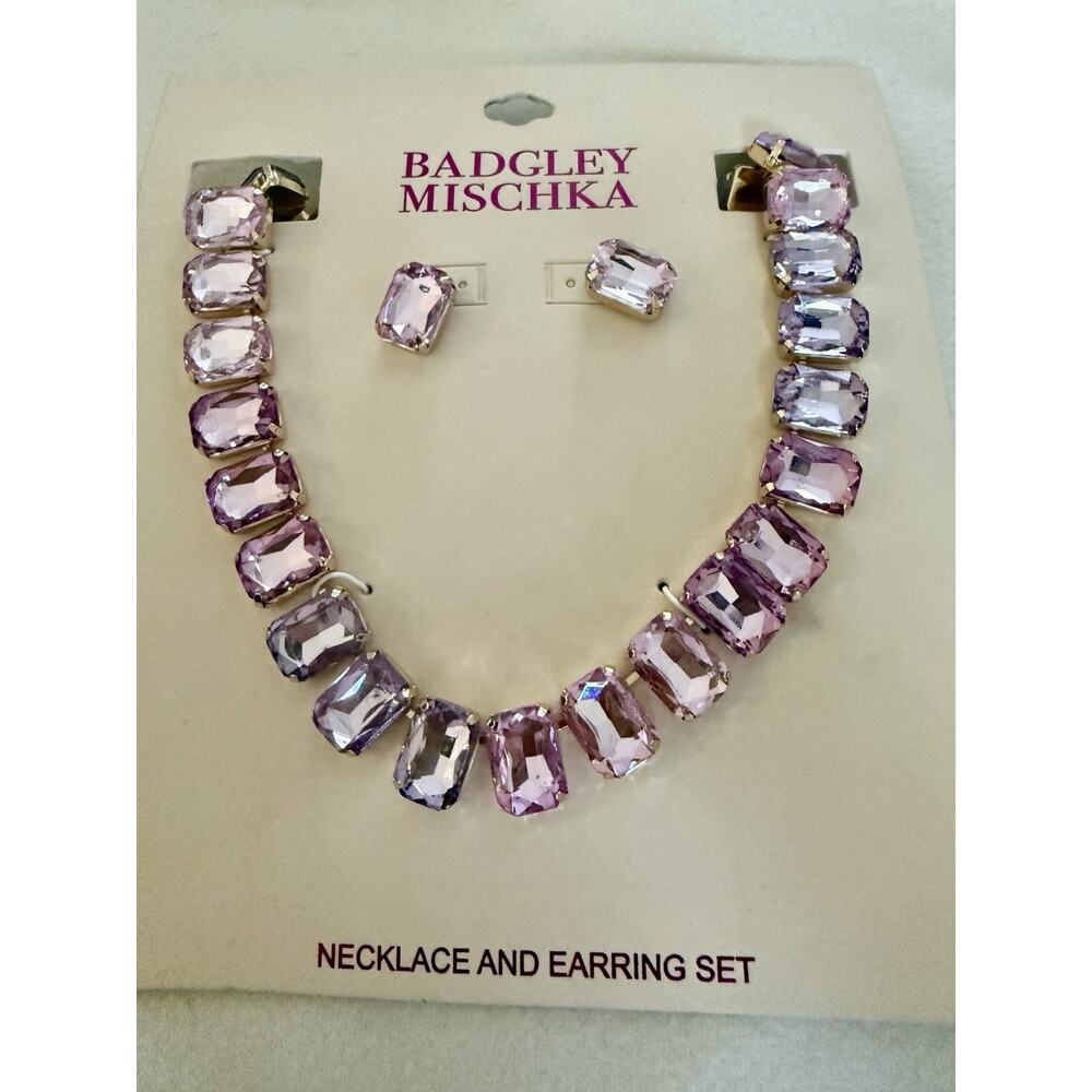 Badgley Mischka Pink Ice Crystal Necklace and Earrings Set